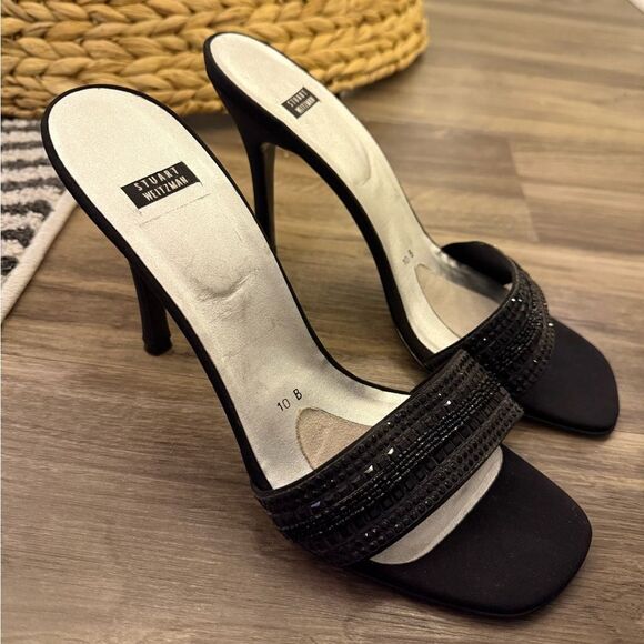Stuart Weitzman Womens Vintage Mule Beaded Heels‎ Classic Black, 10B, NO BOX - Picture 6 of 9